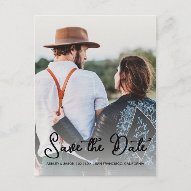 Elegant Script Save the Date Photo Announcement Postcard (Front)