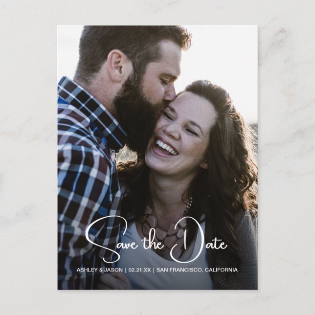 Elegant Script Save the Date Photo Announcement Postcard (Front)