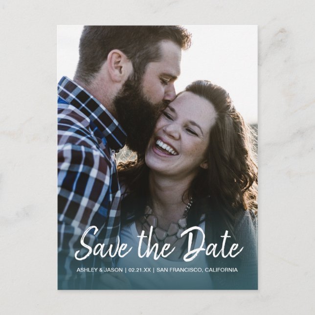 Elegant Script Save the Date Photo Announcement Postcard (Front)