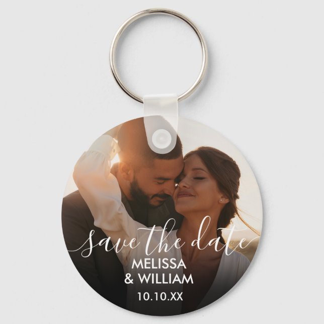 Elegant Script Save The Date Photo Keychain (Front)