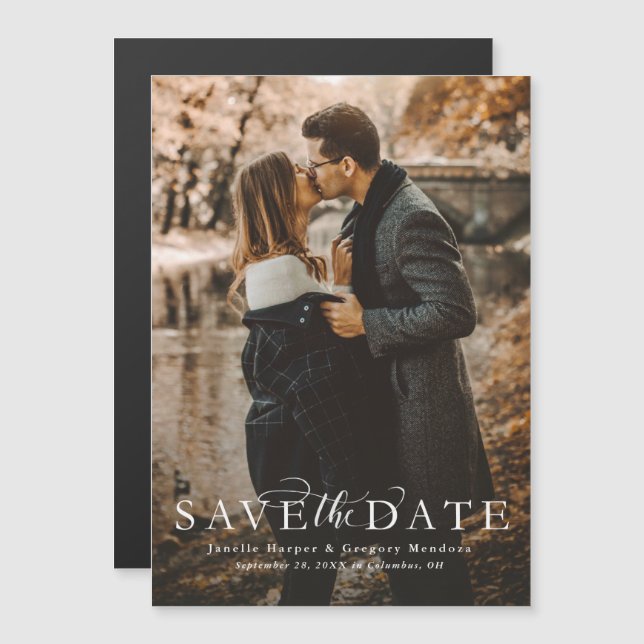Elegant script save the date photo magnetic invitation (Front/Back)