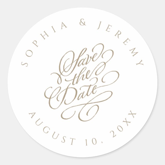 Elegant Script Save The Date Wedding Classic Round Sticker (Front)