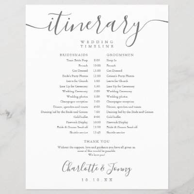 Elegant Script Schedule Wedding Itinerary Timeline