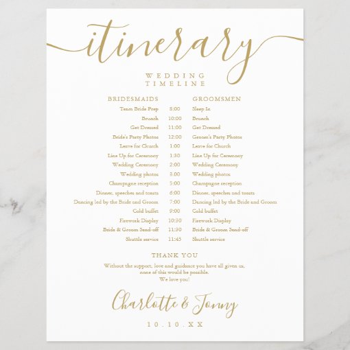 Elegant Script Schedule Wedding Itinerary Timeline | Zazzle