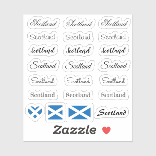 Elegant script Scotland & Scottish Flag /name Set Sticker (Sheet)