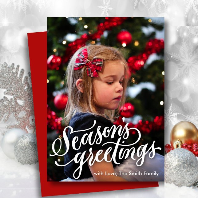 Elegant Script Season's Greetings Minimalist Photo Holiday Card (Creator Uploaded)