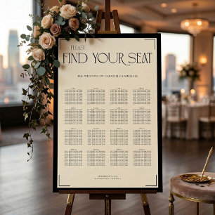 Elegant Script Seating Chart Beige Black Wedding Foam Board