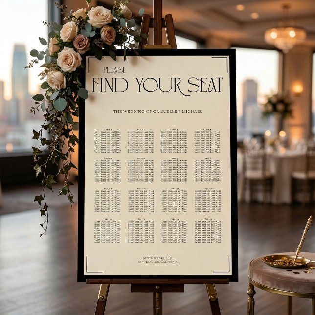 Elegant Script Seating Chart Beige Black Wedding Foam Board (Creator Uploaded)