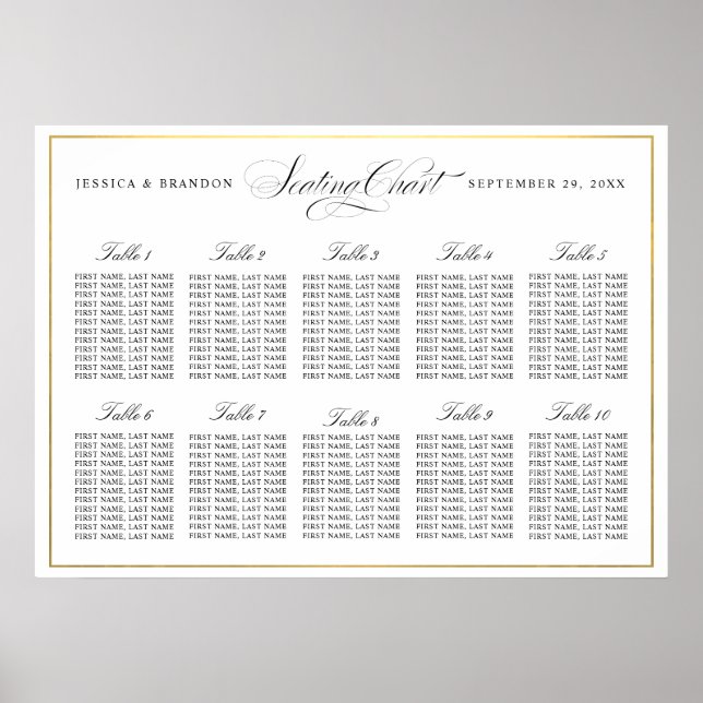 Elegant Script Seating Chart by Table 10 Tables (Front)