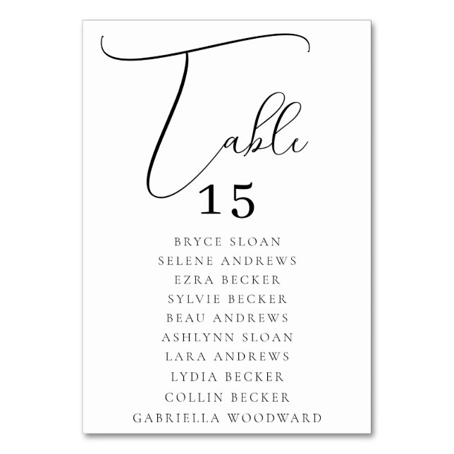 Elegant Script Seating Table Number (Front)
