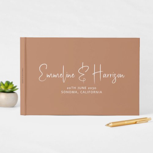 Elegant Script Serif Custom Caramel Wedding Guest Guest Book