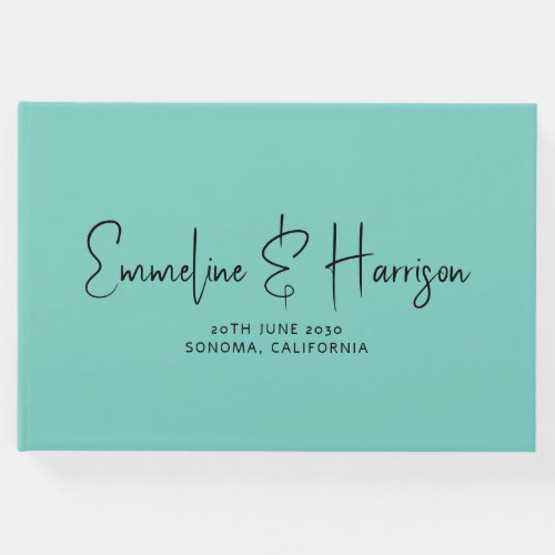 Elegant Script Serif Custom Light Teal Wedding Guest Book