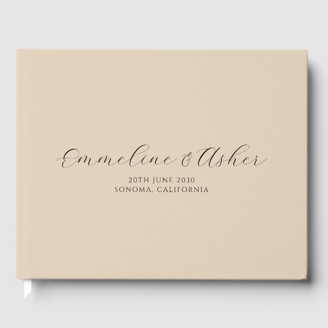 Elegant Script Serif Personalized Cream Wedding Guest Book (Front)