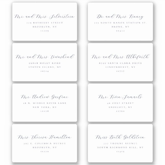 Elegant Script Serif Text 8 Wedding Address Labels (Front)