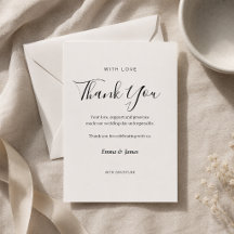 Elegant Script + Serif Wedding Thank You Card