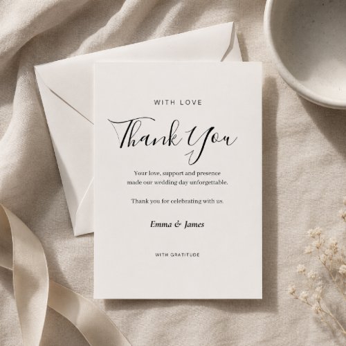 Elegant Script + Serif Wedding Thank You Card