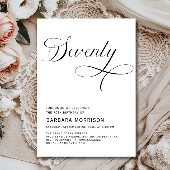 Elegant Script Seventy 70th Birthday Minimalist Invitation (Creator Uploaded)