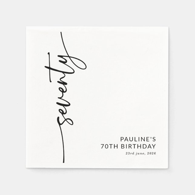 Elegant Script Seventy 70th Birthday Napkins (Front)