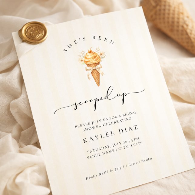 Elegant Script She’s Been Scooped Up Bridal Shower Invitation (Creator Uploaded)