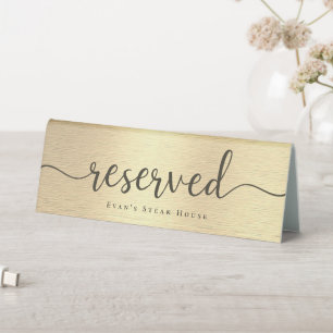 Elegant Script Shiny Metallic Gold Reserved Table Tent