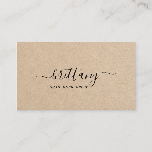 Elegant Script Signature Brown Rustic Business Card (Front)