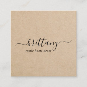 Elegant Script Signature Brown Simple Rustic Square Business Card