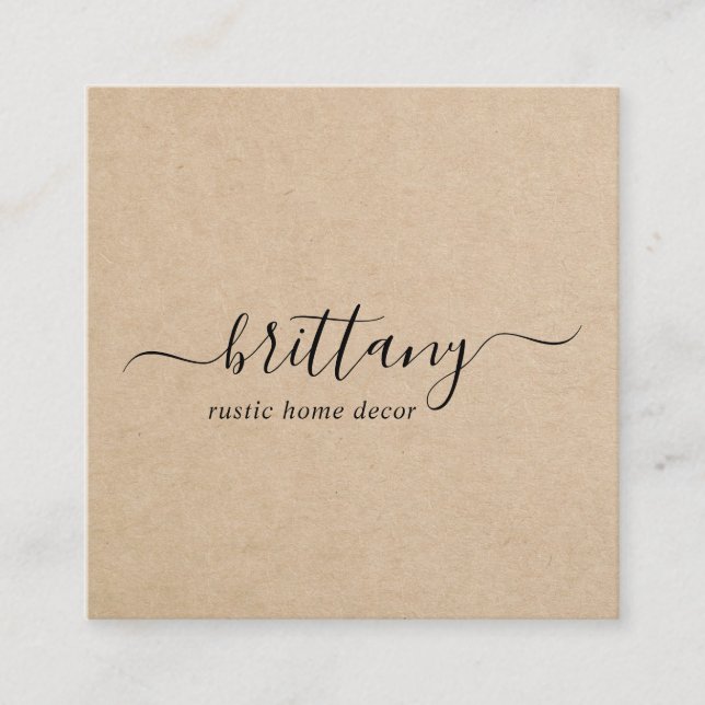 Elegant Script Signature Brown Simple Rustic Square Business Card (Front)