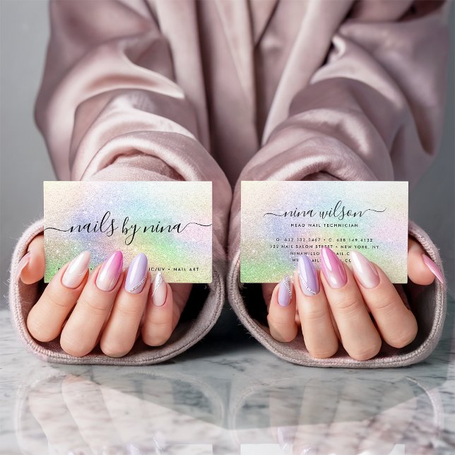 Elegant script signature holograph rainbow glitter business card (Elegant script signature holograph rainbow glitter)