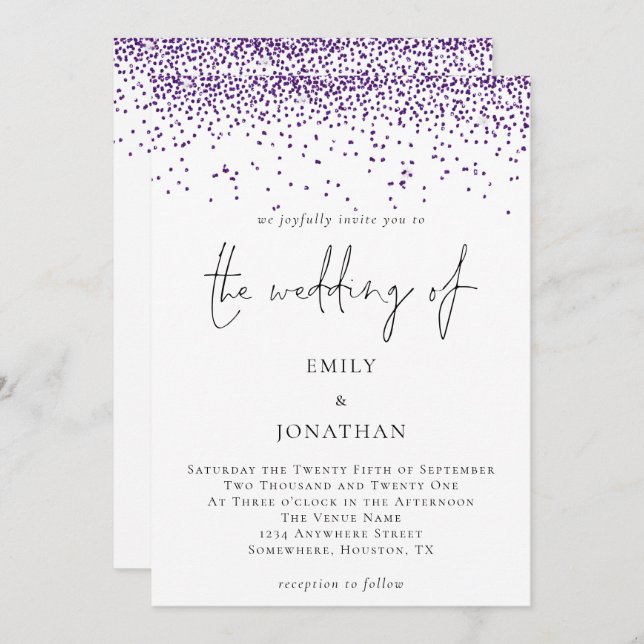 Elegant Script Silver Glitter Confetti Wedding Invitation (Front/Back)