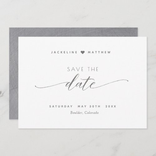 Elegant Script Silver Gray Simple Wedding Save The Date