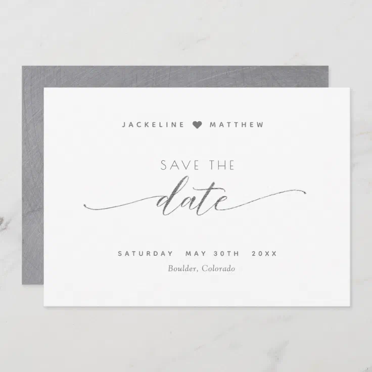 Elegant Script, Silver Gray, Simple Wedding Save The Date | Zazzle