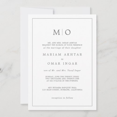 Elegant Script Silver Monogram Invitation