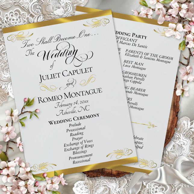 Elegant Script - Silver Pearl/Gold Wedding Program (Creator Uploaded)