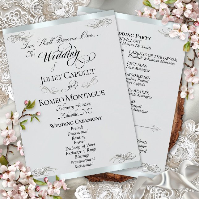 Elegant Script - Silver Pearl/Silver Wedding Program (Creator Uploaded)