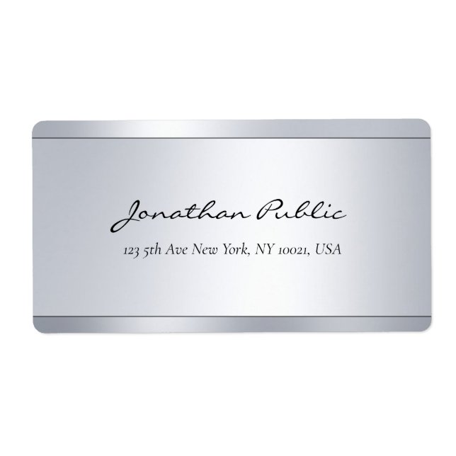 Elegant Script Silver Template Shipping Address Label (Front)