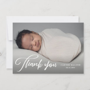 Elegant Script Simple Baby Photo Thank You Card