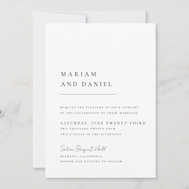 Elegant Script Simple Black and White Wedding Invitation (Front)