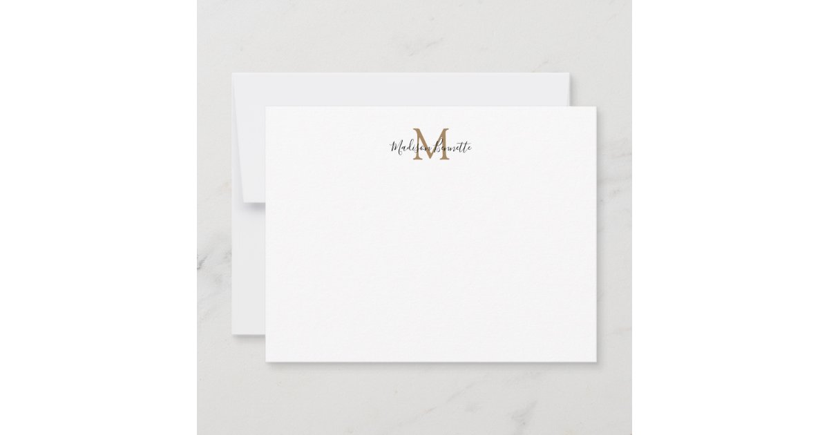 Elegant Script Simple Black Gold Monogram Note Card | Zazzle