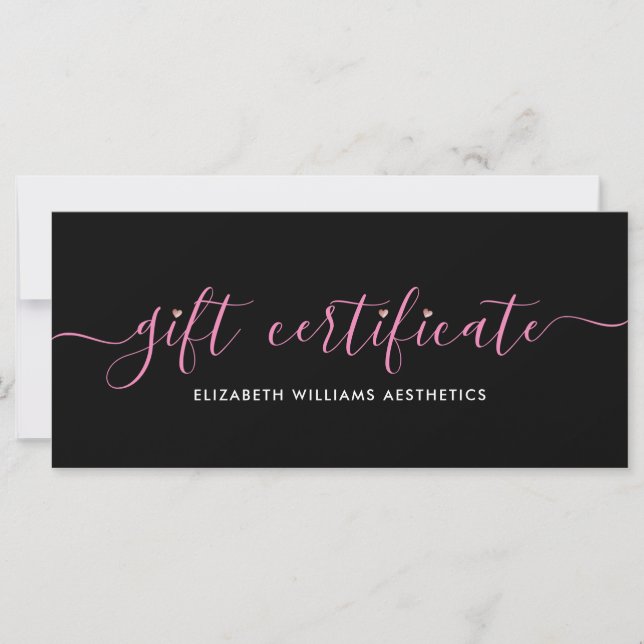 Elegant Script Simple Black Pink Gift Certificate (Front)