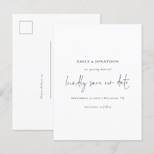 Elegant Script Simple Black White Save The Date In Invitation Postcard