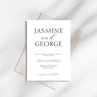 Elegant Script Simple Black & White Wedding Invitation