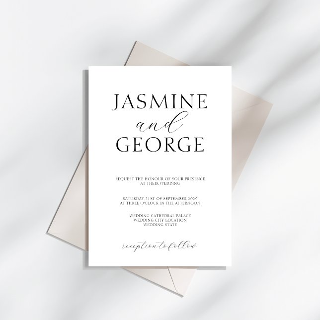 Elegant Script Simple Black & White Wedding Invitation (Creator Uploaded)
