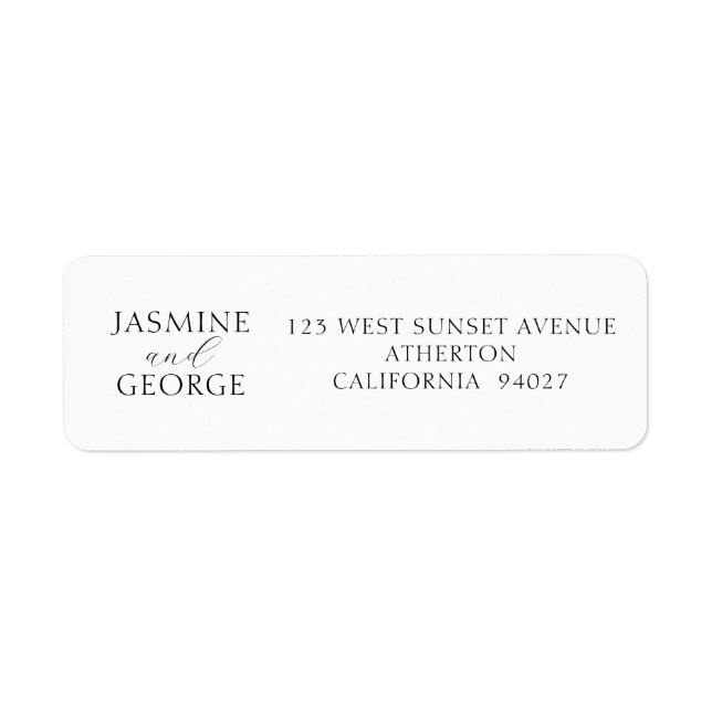 Elegant Script Simple Black & White Wedding Label (Front)