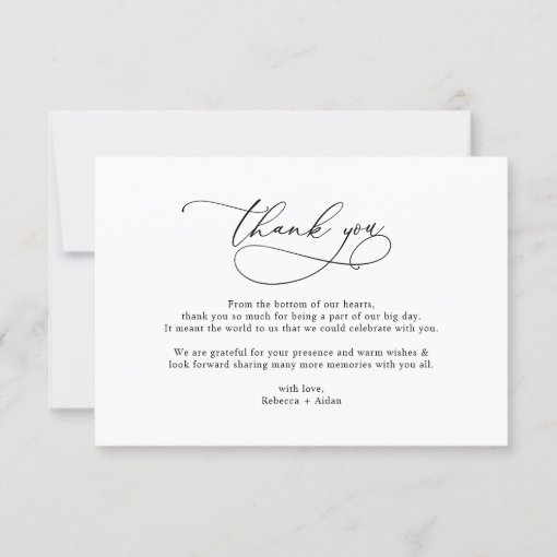 Elegant Script Simple Black & White Wedding Photo Thank You Card 