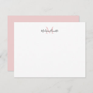 Elegant Script Simple Blush Pink Gold Monogram Note Card