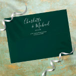 Elegant Script Simple Emerald Return Address Envelope<br><div class="desc">Featuring signature script names,  this elegant return address envelope can be personalized with your names and address details in chic white lettering on an emerald green background. You can customize the background to your favorite wedding theme color. Designed by Thisisnotme©</div>