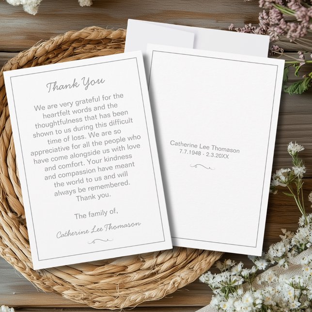 Elegant Script Simple Funeral Flat Thank You Card (Elegant Script Simple Funeral Flat Thank You Card
)