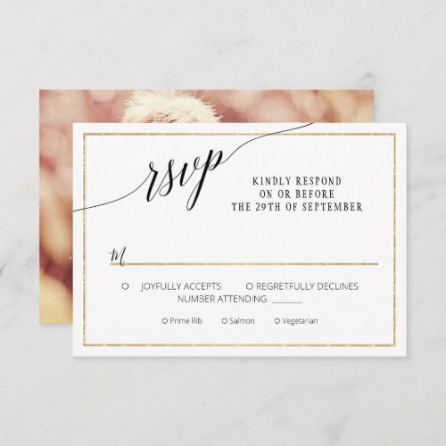 Elegant Script Simple Gold Minimal Wedding Photo RSVP Card