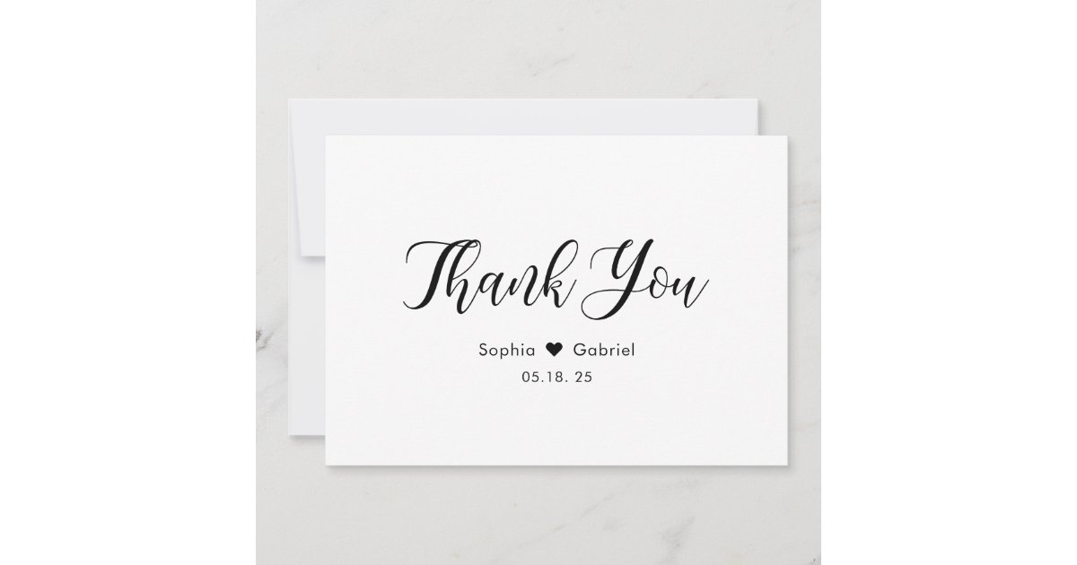 Elegant Script Simple Heart Wedding Thank You Card | Zazzle