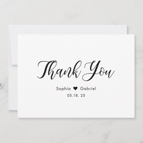 Elegant Script Simple Heart Wedding Thank You Card